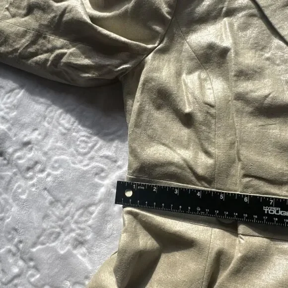 Isaac Mizrahi Linen Trench Coat Beige Size XL Satin Lined Shimmer Long - Picture 12 of 16